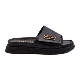 Zazoo 50101 læderflip-flops til kvinder på platform, sort