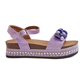 Damesandaler på kile og platform med dekorationer S.Barski HY056 Lilla violet