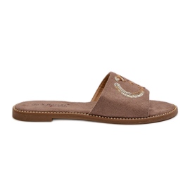 Flade flip flops til kvinder med pailletter S.Barski KV27-052 Brun