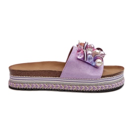 Kvinders flip-flops på platformen med dekorationer S.Barski HY077 Lilla violet