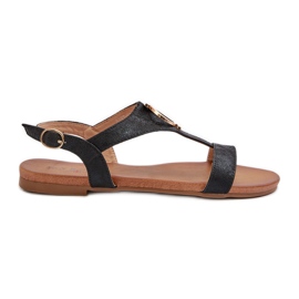 Flade sandaler til kvinder med gulddekoration S.Barski KV27-051 Sort