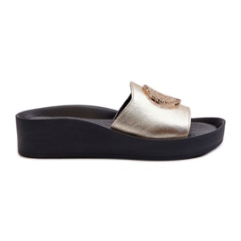 Zazoo 2920 Dame læder wedge flip-flops med guld detalje guld gylden