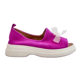 Zazoo 2939 Damesandaler i ruskind med sløjfe, Fuchsia lyserød