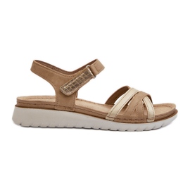 Komfortable og lette damesandaler med velcro Inblu CN000041 Beige og guld