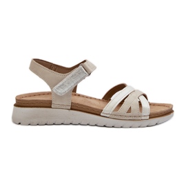 Komfortable og lette damesandaler med velcro Inblu CN000041 Beige og sølv