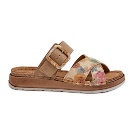 Komfortable dameflip-flops med blomsterspænde Inblu GS000051 Brun