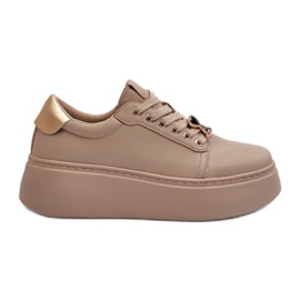 Sneakers i læder til kvinder på platformen Beige Vinceza 66700