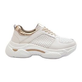 Dame læder sneakers med en tyk sål hvid og guld Dzumati gylden