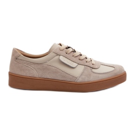 Sneakers i læder til kvinder, grå og beige, Vinceza 7333