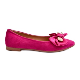 Dame øko ruskind ballet lejligheder med sløjfe og broche Fuchsia Satris lyserød