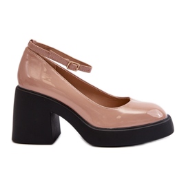 Patent pumps med massive hæle, mørk beige Effiba