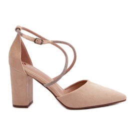 Eco Suede High Heel Pumps Med Beige Lagra Beige Cubic Zirconias