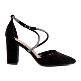Eco Suede højhælede pumper med cubic zirconias, sort lagra