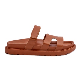 Øko læder flip-flops til kvinder med velcro Camel Silaka brun