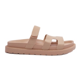 Dame øko læder flip flops med velcro, lys beige silaka