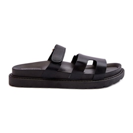 Dame øko læder flip-flops med velcro, sort Silaka