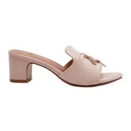 Beige Jemenna flip-flops til kvinder med høje hæle i øko ruskind