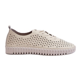 Beige læder damesneakers med gennembrudt mønster Ilvima