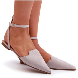 Snørebånd Eco Ruskind Ballet Flats med spidse tæer, Grå Ellesara
