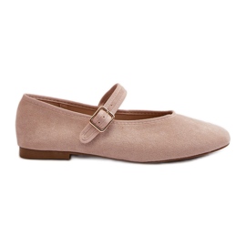 Beige Anlofi Ballet Flats Fremstillet af Eco Ruskind Fastgjort med et spænde