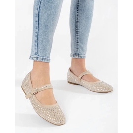 Beige ballerinasko til kvinder med zirkoner