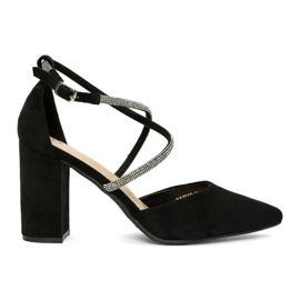 Suede sorte pumps med pailletter