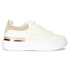 Kvinders hvide lædersneakers med et pink element