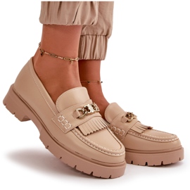 PH2 Dame Eco-lædermokkasiner med gulddekoration, Beige Zanita