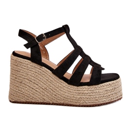 Kvinders sandaler espadriller til kile med sort fletning