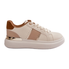 Moderigtige damesneakers på platformen lavet af øko-læder, brun Nevisase beige