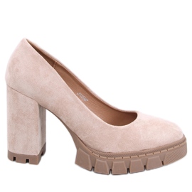 Angela Khaki pumps med høj hæl og platform beige
