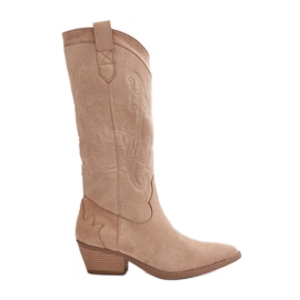 Lavhælede cowboystøvler til kvinder lavet af øko ruskind, beige ligelia