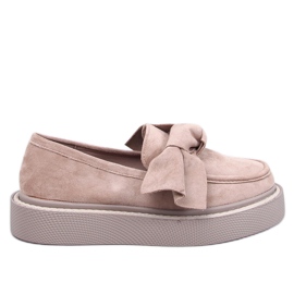 Tempelton Khaki ruskindsmokkasiner med sløjfe beige