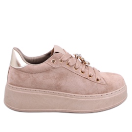 Platformsneakers med en krystalbamse Silma Khaki beige