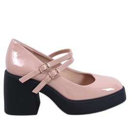 Lorai Khaki pumps med bred hæl beige