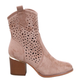 Antares Khaki gennembrudte ruskinds cowboystøvler beige