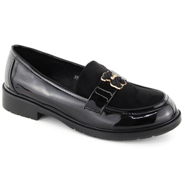 Dame loafers med en bamse, sort S.Barski HY42-399A