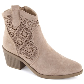 Gennembrudte cowboystøvler i ruskind til kvinder, beige S.Barski HY42-944