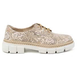 Olivier Dame lædersko med tyk sål, blomster 1134, beige