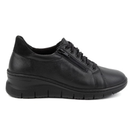 WASAK Damesko, sneakers med snøre i læder med lynlås 0703W, sort