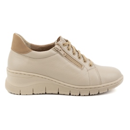 WASAK Damesko, sneakers med snøre i læder med lynlås 0703W, beige