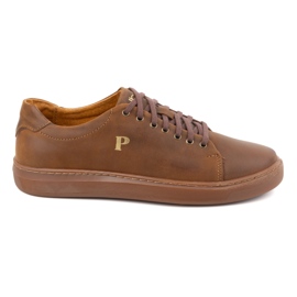 POLBUT 2127 camel herre lædersneakers brun
