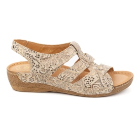 Olivier Damesandaler med velcro, model 0853, brune med blomstermotiv