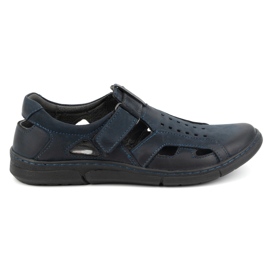 Olivier Herre læder, luftige, slip-on sko med velcro 312KZ, marineblå