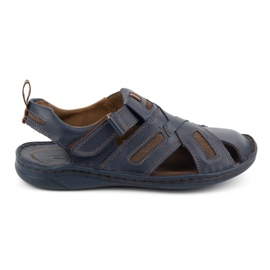 KOMODO Herresandaler i læder med velcro 523K, marineblå