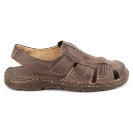 Olivier Klassiske herresandaler i læder med velcro 0051 brun