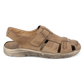 Olivier Klassiske herresandaler i læder med velcro 0051 oliven brun