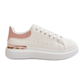 Sneakers med lav top til kvinder på platform lavet af øko-læder, hvid og pink, Nevelena