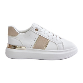 Moderigtige damesneakers på platformen lavet af øko-læder, beige Nevisase hvid