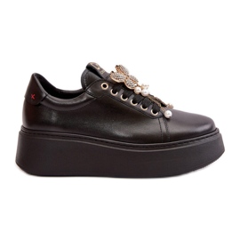 Platformsneakers i læder med en sommerfugl til kvinder CheBello 4585 Sort